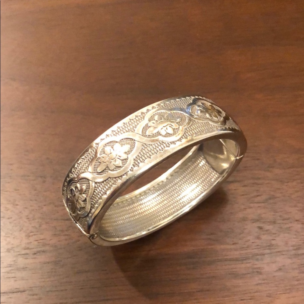 Brighton Floral Engraved Wide Hinged Silver Bangle